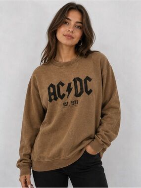 AC/DC Brown Crewneck Sweatshirt with Black Logo